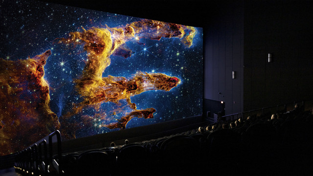 A large explosion in a dark room.