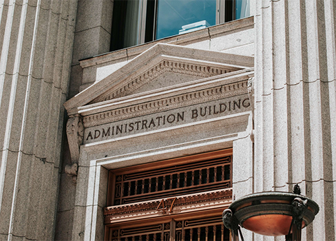 A building with a sign on the front.