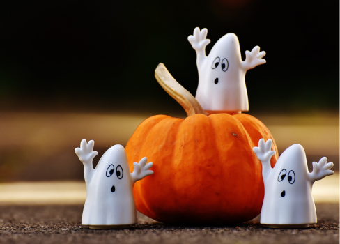 A pumpkin with a couple of white birds on it.