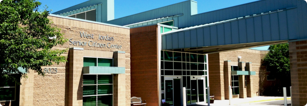 A building with a blue roof.