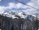 A snowy mountain range.
