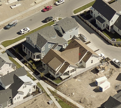 Aerial view of a neighborhood.