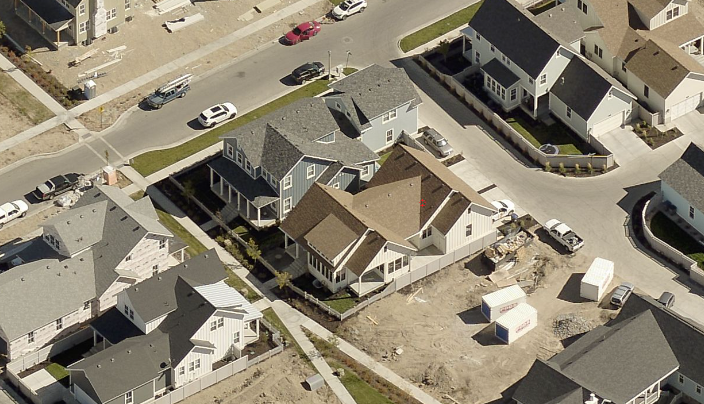 Aerial view of a neighborhood.