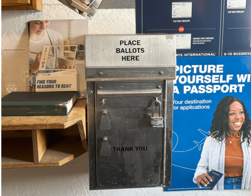 REISOKS ro PLACE BALLOTS HERE ICTURE OURSELF WI PASSPORT you