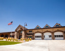 A building with a flag on the front.
