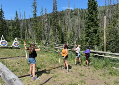A group of people on a trail.