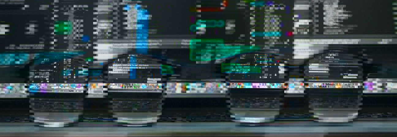 A group of computer screens.