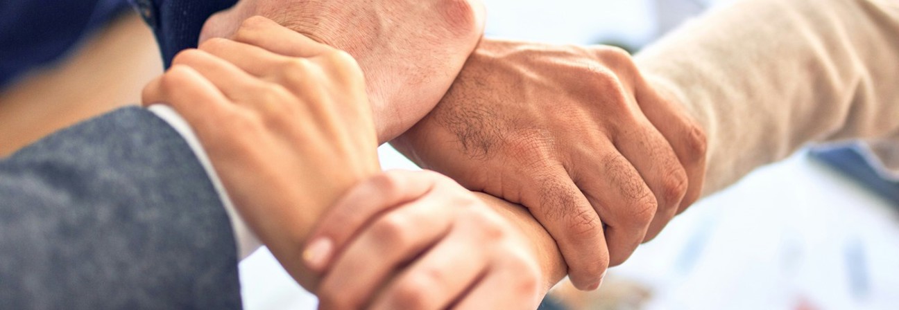 Close-up of people shaking hands.