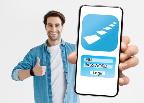 A person holding a card.