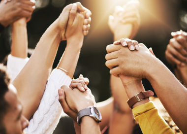 A group of hands holding up their hands.