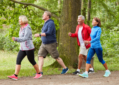 A group of people running.