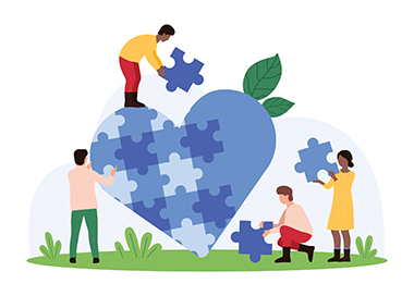 A group of people standing around a globe.