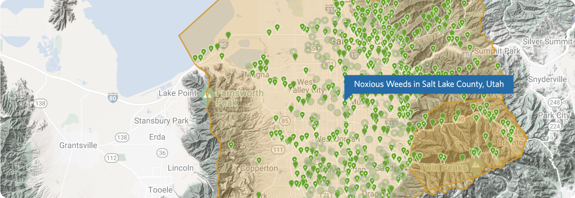 Lake Poiritt• WesÅ) Stansbury Park Grantsville @ Erda 36 Lincoln Tooele Noxious W eeds in Salt Lake County, Utah e•nyderville 248