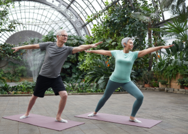A man and woman exercising.
