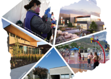 A person sitting on a slide.