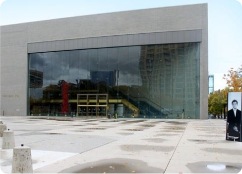 A building with glass walls.