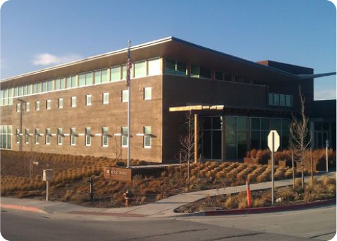 A large building with many windows.