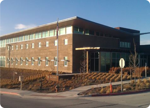 A large building with many windows.