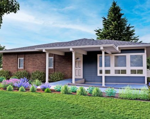A house with a large front yard.