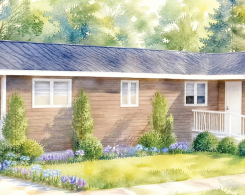 A house with a large front yard.