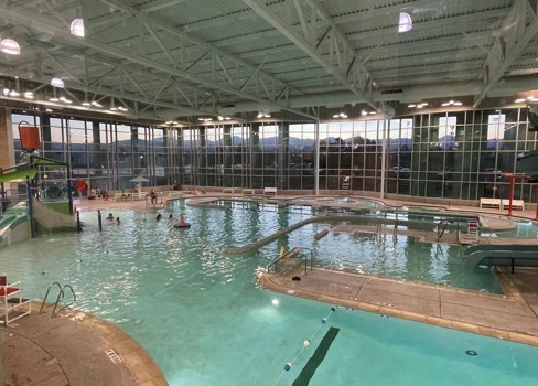 A large indoor swimming pool.
