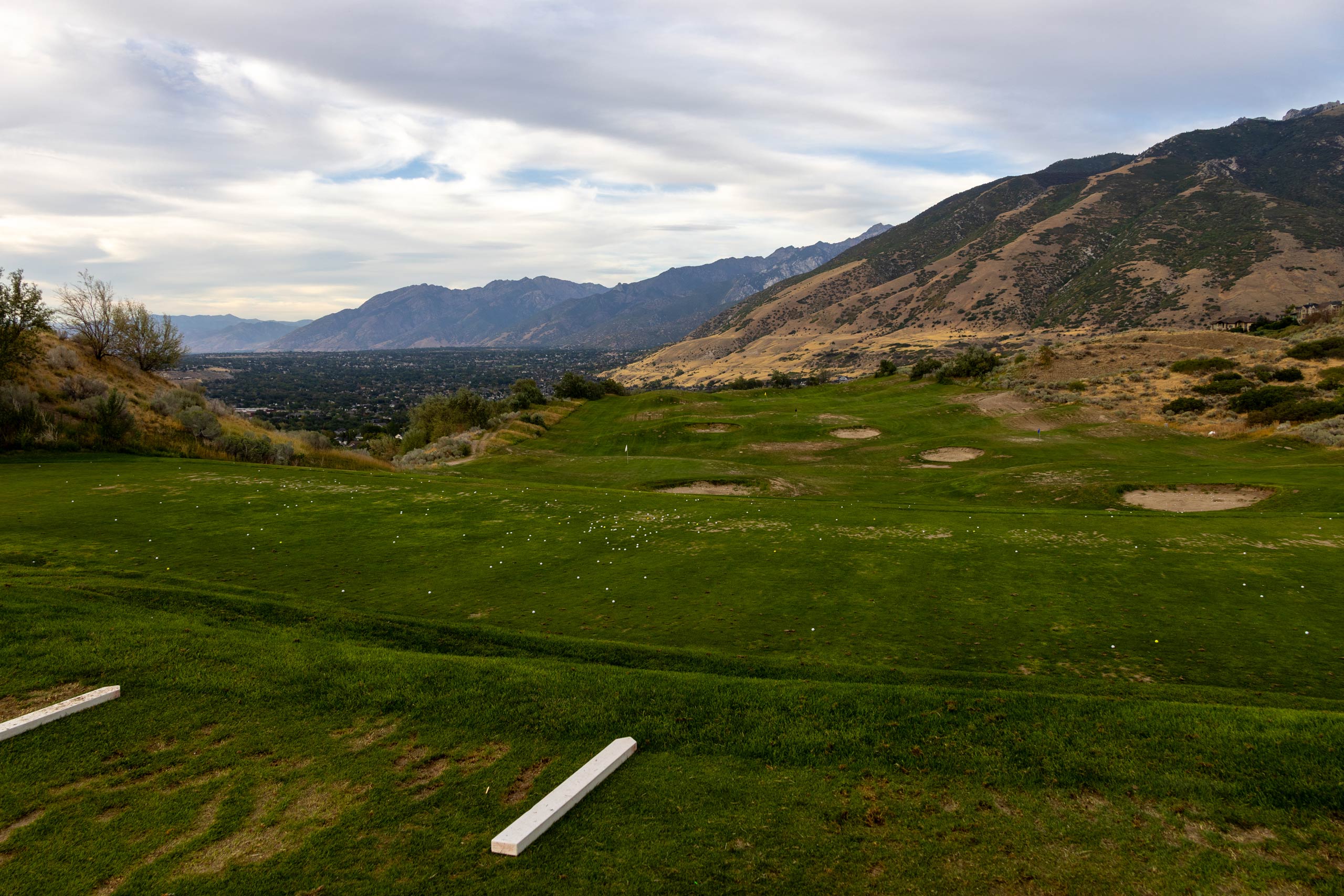 A grassy driving range at South Mountain golf course in Salt Lake City.